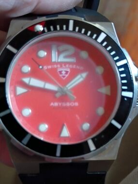 Swiss Legend Red Dial Diver Watch with Black Bezel
